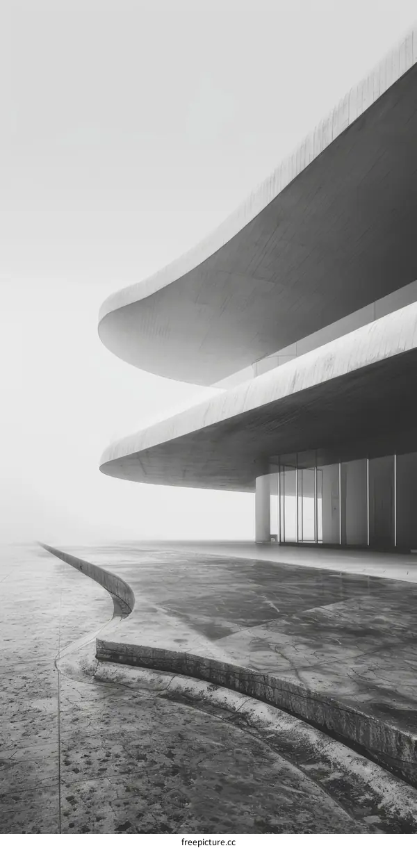 Futuristic Minimalist Architecture Building with Curved Roof
