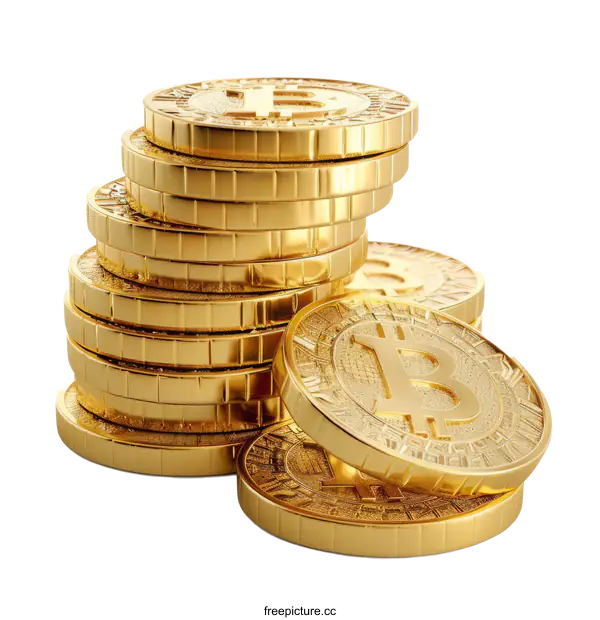 [Transparent Background PNG]Golden Bitcoin Stack: An Investment in Cryptocurrency