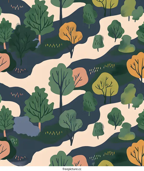 Abstract Forest Illustration with Green and Blue Colors