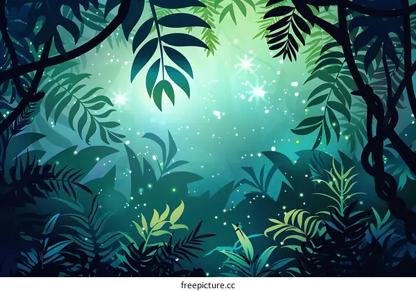 Green Tropical Forest Jungle Night Illustration Background