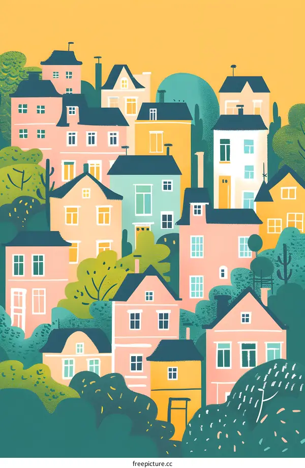 Colorful Houses in a Lush Green Landscape