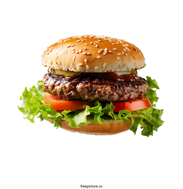 [Transparent Background PNG]hamburger with lettuce tomato and pickles