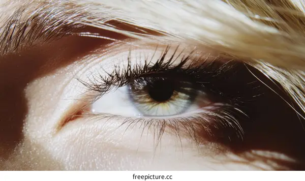 Closeup Woman Eye with Dramatic Makeup and Blonde Hair