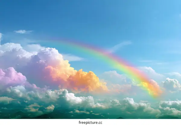 A Colorful Rainbow in the Sky Filled with Clouds