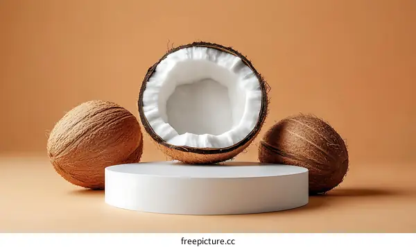 Coconut Still Life Composition on a Modern Platform