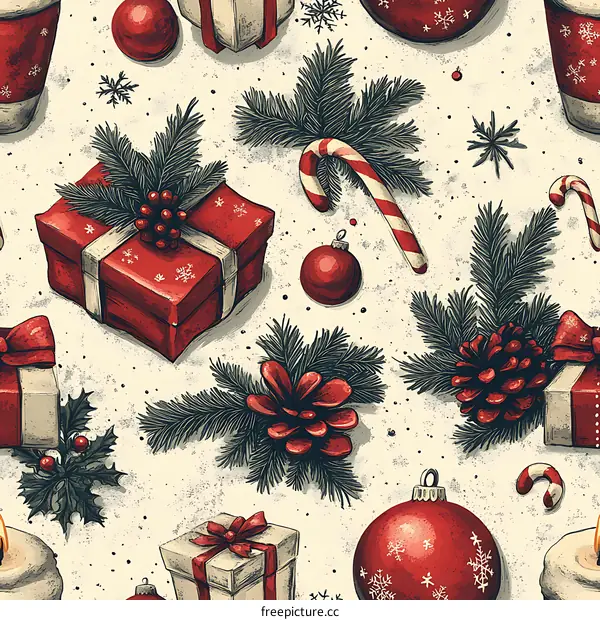[seamless]Christmas Pattern with Gifts and Decorations