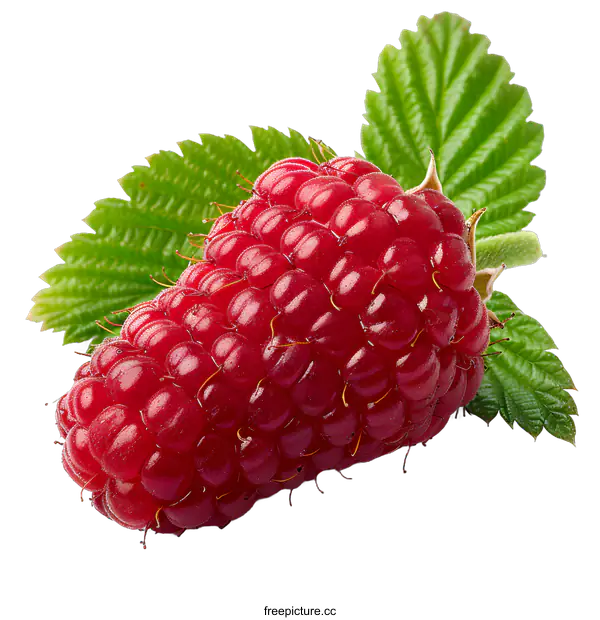 [Transparent Background PNG]Fresh Red Raspberry with Leaves