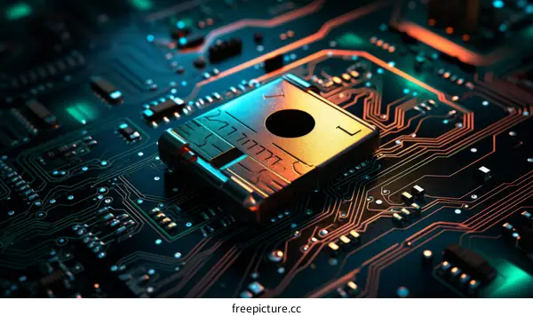 A close-up of a computer chip on a circuit board