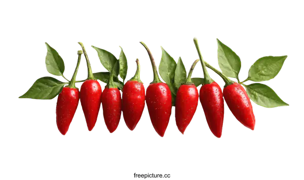 [Transparent Background PNG]Red Chili Peppers with Fresh Leaves on White Background