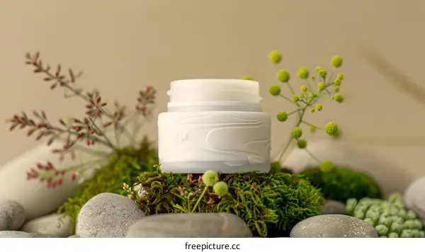 White Cream Jar with Natural Decor