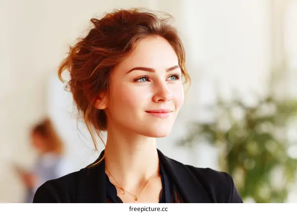 Confident Woman Looking Ahead in Professional Setting