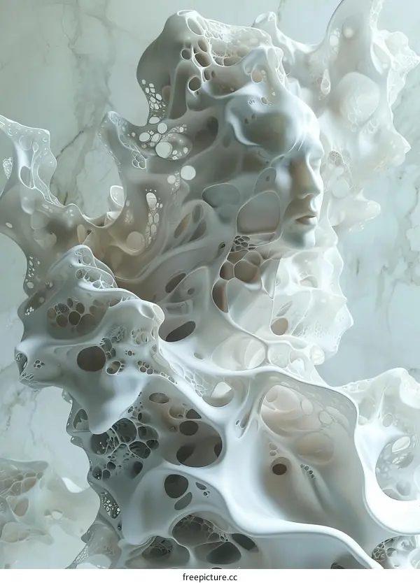 Marble Woman's Face Emerging from the Sea