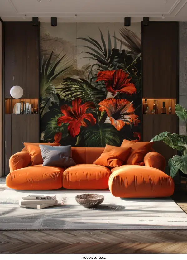Tropical Flowers and Leaves Wall Mural | Home Decor Interior