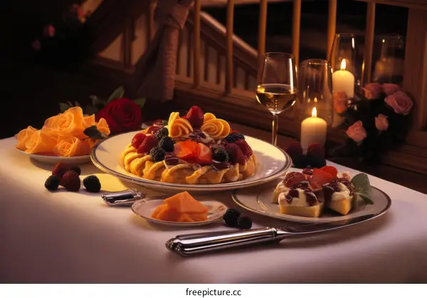 Elegant Table Setting with Fruit and Wine