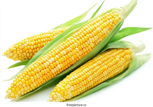 Fresh Corn Cob Close-up on White Background
