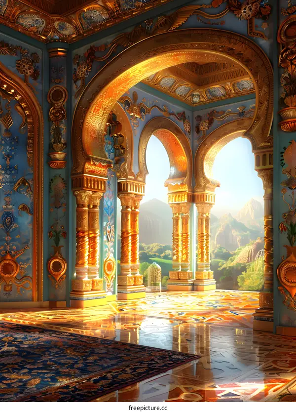 Golden Palace Interior With Arched Windows