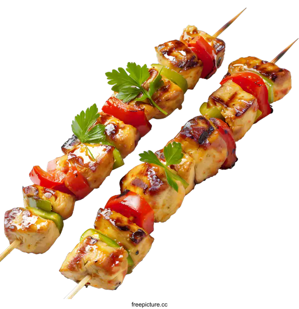 [Transparent Background PNG]Grilled Chicken Skewers with Bell Peppers and Parsley