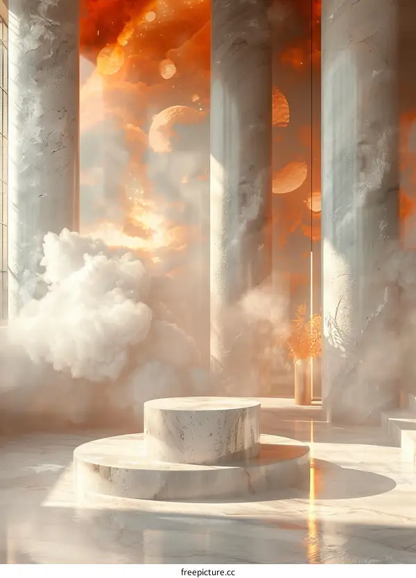 Abstract Marble Display Podium with Celestial Backdrop