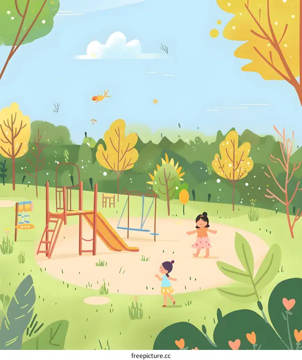 Two Girls Playing in a Playground in the Park