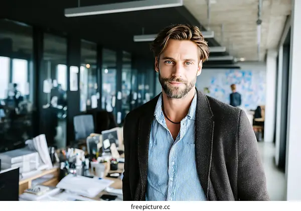 Modern Business Man in Busy Office Setting