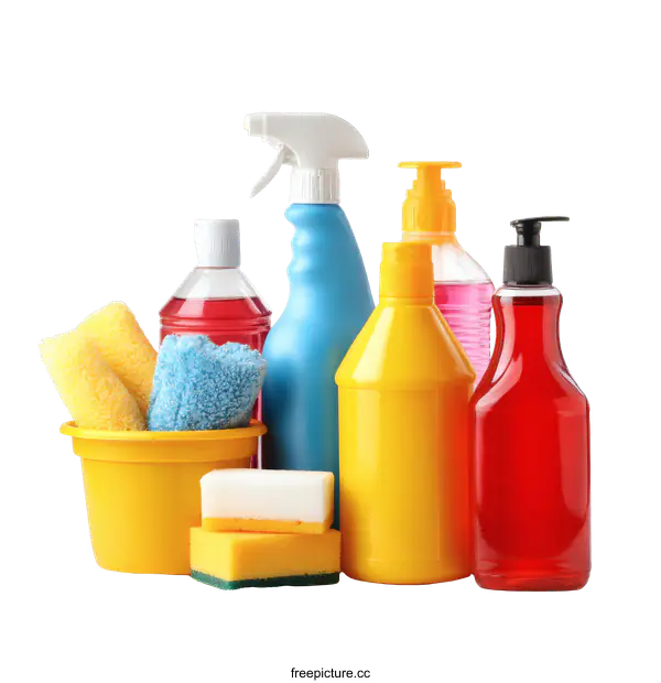 [Transparent Background PNG]Colorful Cleaning Supplies and Accessories