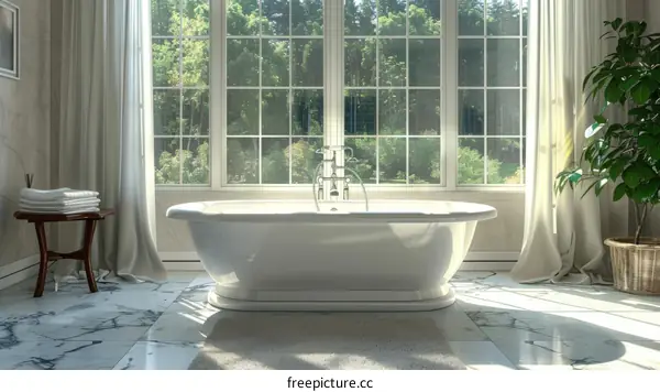 Luxury Bathroom with Large Windows and a Classic Bathtub