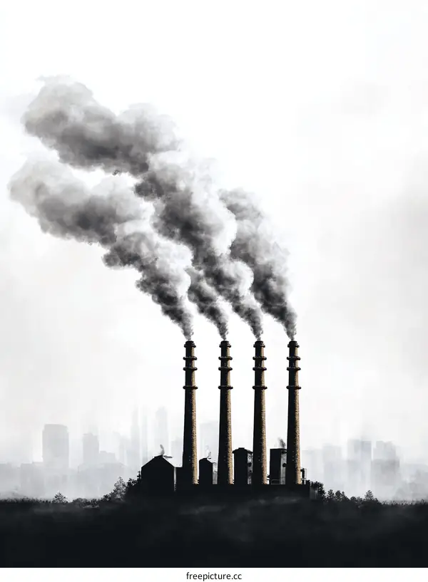 Industrial Pollution Over Cityscape Silhouette