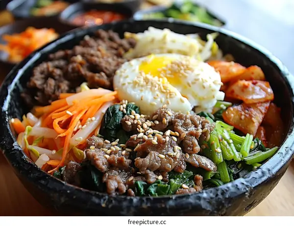 Korean Food: Bibimbap with Beef, Egg, and Vegetables