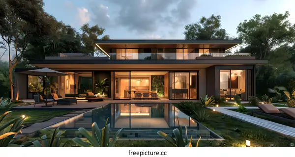 Modern House with Swimming Pool and Patio