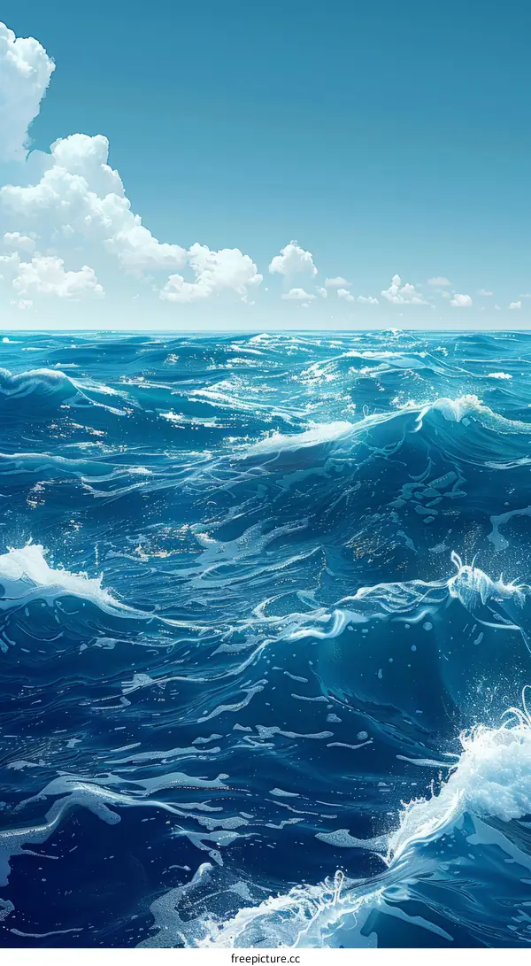 Indigo Waves Surging in a Deep Blue Ocean