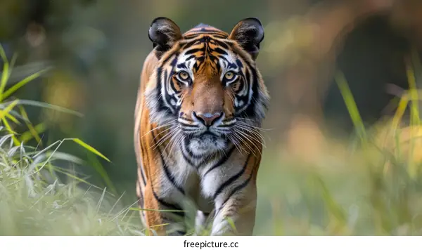 A Fierce Tiger Striding Through the Dense Jungle
