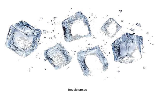 [Transparent Background PNG]Ice Cubes Falling in Water Splash