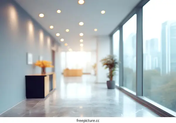 Modern Office Corridor with City View