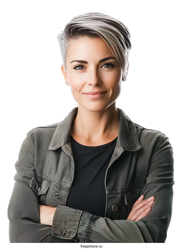 [Transparent Background PNG]Portrait of a Woman with Short Hair
