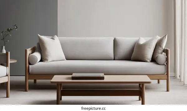 Modern Light Wood Sofa and Coffee Table Set
