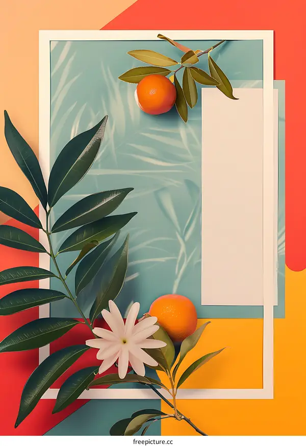 Minimalist Summer Floral Design with Oranges and a White Blank Space