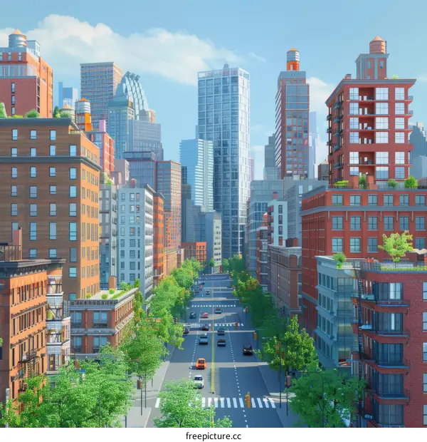 City Street with Buildings on Both Sides