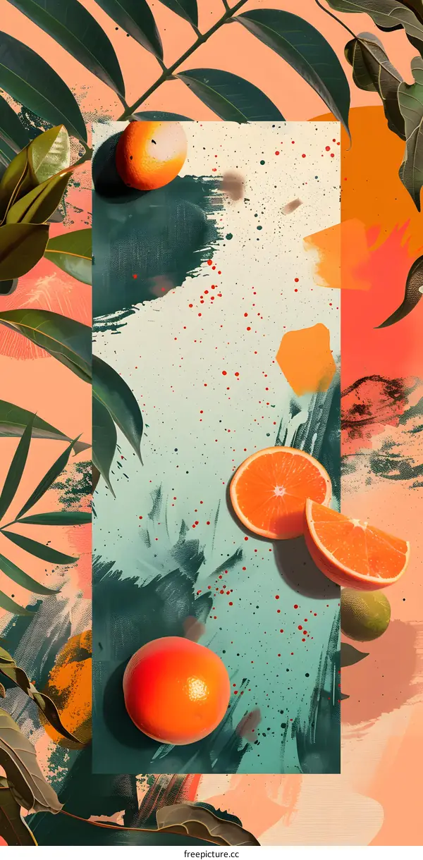 Abstract Tropical Orange Fruit Collage Illustration
