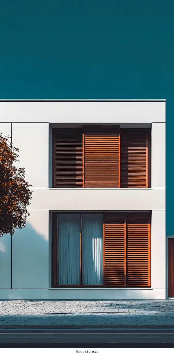 Modern White House With Wooden Shutters