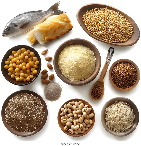 Variety of Healthy Food Ingredients on a White Background