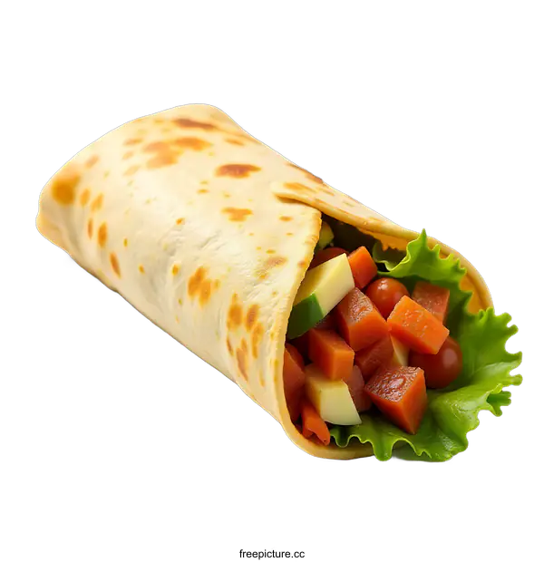 [Transparent Background PNG]Fresh Vegetable Wrap with Lettuce, Carrot, and Avocado