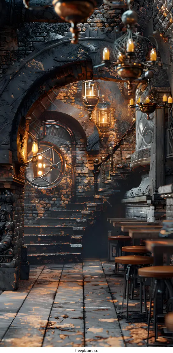 Retro Brick Tavern Interior