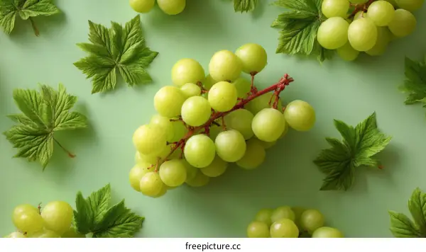 Fresh Green Grapes and Leaves Pattern