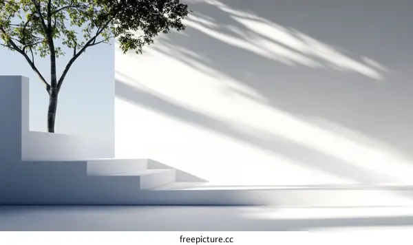 Modern Minimalist Empty Stage with Tree