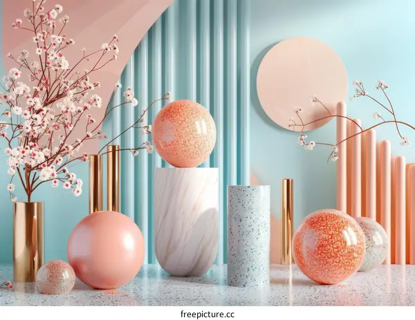 Abstract Pastel Decorative Arrangement with Floral Accents