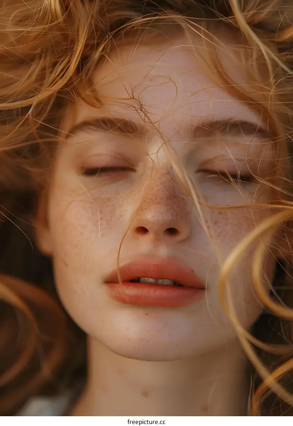 portrait of a young woman with freckles and red hair