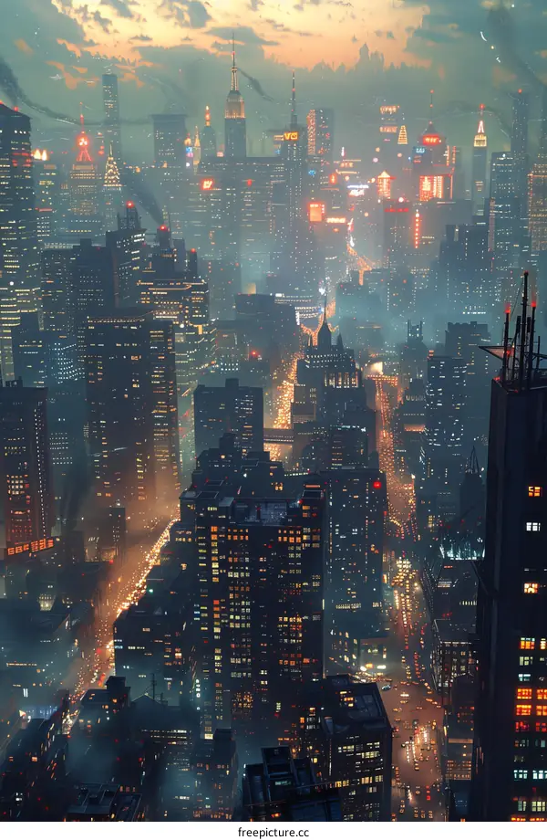 Futuristic City Skyline at Night