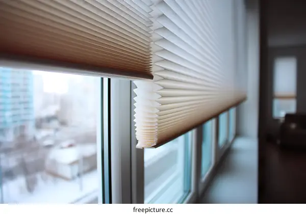 Close up of pleated window blinds