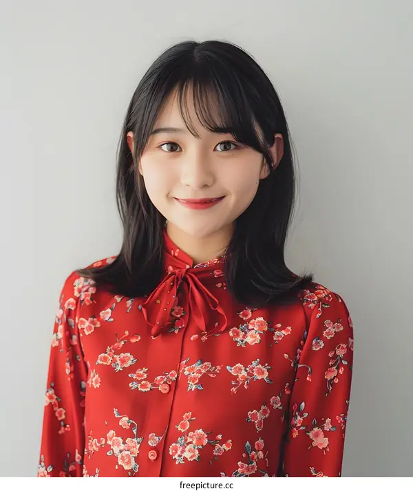 Portrait of Young Asian Woman in Floral Shirt