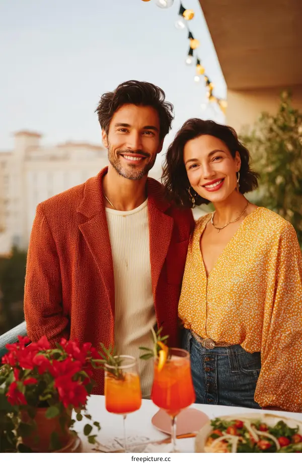 Couple enjoying drinks on a balcony